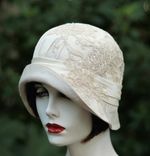 1920s Vintage Style Great Gatsby Cloche Wedding Hat In Ivory And Lace 2 small