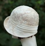 1920s Vintage Style Great Gatsby Cloche Wedding Hat In Ivory And Lace 3 small