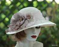 Vintage Edwardian Wide Brim Hat In Ivory Lace Taupe And Pale Pink 1 small