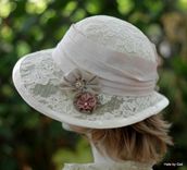 Vintage Edwardian Wide Brim Hat In Ivory Lace Taupe And Pale Pink 4 small