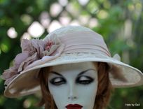 Vintage Edwardian Wide Brim Hat In Ivory Lace Taupe And Pale Pink 5 small
