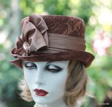 Edwardian Victorian Steampunk Riding Bucket Hat In A Floral Brocade Fabric 1 small