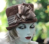 Edwardian Victorian Steampunk Riding Bucket Hat In A Floral Brocade Fabric 2 small