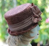 Edwardian Victorian Steampunk Riding Bucket Hat In A Floral Brocade Fabric 3 small