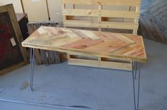 Handcrafted Pallet Herringbone Console Table With Midcentury Hairpin Legs 4 small