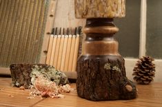 Walnut With Bark On And River Rock Columnar Glass Shade 3 small