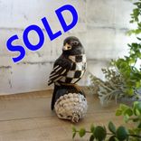 Vintage Checked Songbird Figurine Hand Painted Black And White Checks Decor 1 small