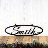 Personalized Hanging Oval Metal Name Sign with Script Lettering 1 small