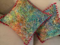 Designer Quilted Pillows With Pom-Poms 3 small