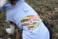 Adorable Upcycled Bird And Buttons Dog Jean Jacket - Made To Order 2 small