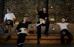 Reversible Upcycled Denim & Feed Sack Apron 15 small