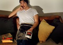 Reversible Upcycled Denim & Feed Sack Apron 9 small