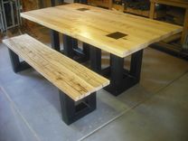 Salvaged Hand Hewn Dining Table And Bench 1 small