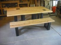 Salvaged Hand Hewn Dining Table And Bench 5 small