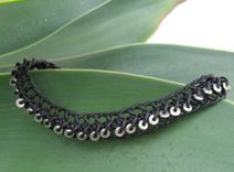 Jewelry: Black Leather Braided Choker With Silver Beads 3 small