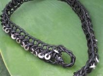Jewelry: Black Leather Braided Choker With Silver Beads 4 small