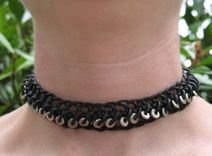 Jewelry: Black Leather Braided Choker With Silver Beads 5 small