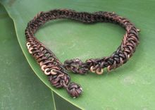 Jewelry: Brown Leather Braided Choker With Copper Beads 4 small