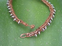 Bracelet / Anklet / Men's Bracelet:  Braided Brown Leather Cord With Silver  Beads 1 small