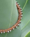 Bracelet / Anklet / Men's Bracelet:  Braided Brown Leather Cord With Silver  Beads 5 small