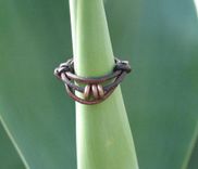 Ring / Adjustable Ring: Brown Leather With Three Copper Beads 1 small