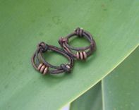 Ring / Adjustable Ring: Brown Leather With Three Copper Beads 2 small
