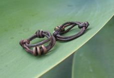 Ring / Adjustable Ring: Brown Leather With Three Copper Beads 3 small
