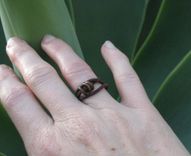 Ring / Adjustable Ring: Brown Leather With Three Copper Beads 4 small