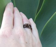 Ring / Adjustable Ring: Brown Leather With Three Copper Beads 5 small