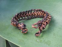 Bracelet / Men's Bracelet:  Braided Brown Leather Cord With Copper Beads 1 small