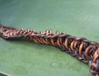 Bracelet / Men's Bracelet:  Braided Brown Leather Cord With Copper Beads 2 small