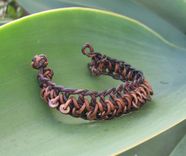 Bracelet / Men's Bracelet:  Braided Brown Leather Cord With Copper Beads 4 small