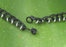 Necklace / Choker:  Black Braided Leather Cord With Silver Beads And Spiral Pendant 2 small