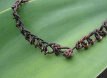 Necklace / Choker:  Brown Braided Leather Cord With Copper Beads And Pendant 3 small