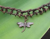 Necklace / Choker:  Brown Braided Leather Cord With Copper Beads And Pendant 5 small