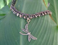 Necklace / Choker:  Brown Braided Leather Cord With Copper Beads And Pendant 2 small