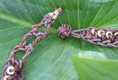 Braided Leather Necklace: Brown With Copper Beads 4 small