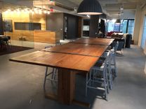 Massive Farm Table Made Of Reclaimed Heart Pine With Steel Bands And Hand Wrought Copper Nails 1 small