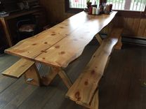 Beetle Kill Pine Ski Table With Cherry And Real Ski Accents 1 small