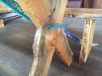Beetle Kill Pine Ski Table With Cherry And Real Ski Accents 3 small