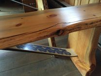Beetle Kill Pine Ski Table With Cherry And Real Ski Accents 4 small
