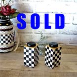 Whimsical Checked Salt And Pepper Shakers Black And White Checkered Dining Decor 1 small