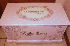 Wooden Custom Hope Chest With A Verse Of Your Choice On Lid And Inside And Personilzed With Name. 4 small