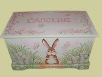 Wooden Bunny Toy Box In Pinks And Greens 1 small