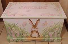 Wooden Bunny Toy Box In Pinks And Greens 2 small