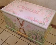 Wooden Bunny Toy Box In Pinks And Greens 3 small