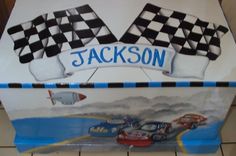 Wooden Custom Personalized Race Car Toy Box 2 small