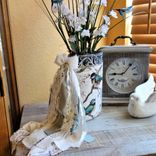 Blue Bird Songbirds Vintage Clay Vase With Wildflowers 5 small