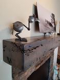 Fireplace Mantel Rustic Distressed Knotty Alder Salvaged Beam Design Coastal Gray Finish 6 small