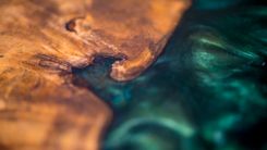 Industrial Design Vintage Orange Barrel Dolly With Live Edge Ambrosia Maple And Resin Top 5 small